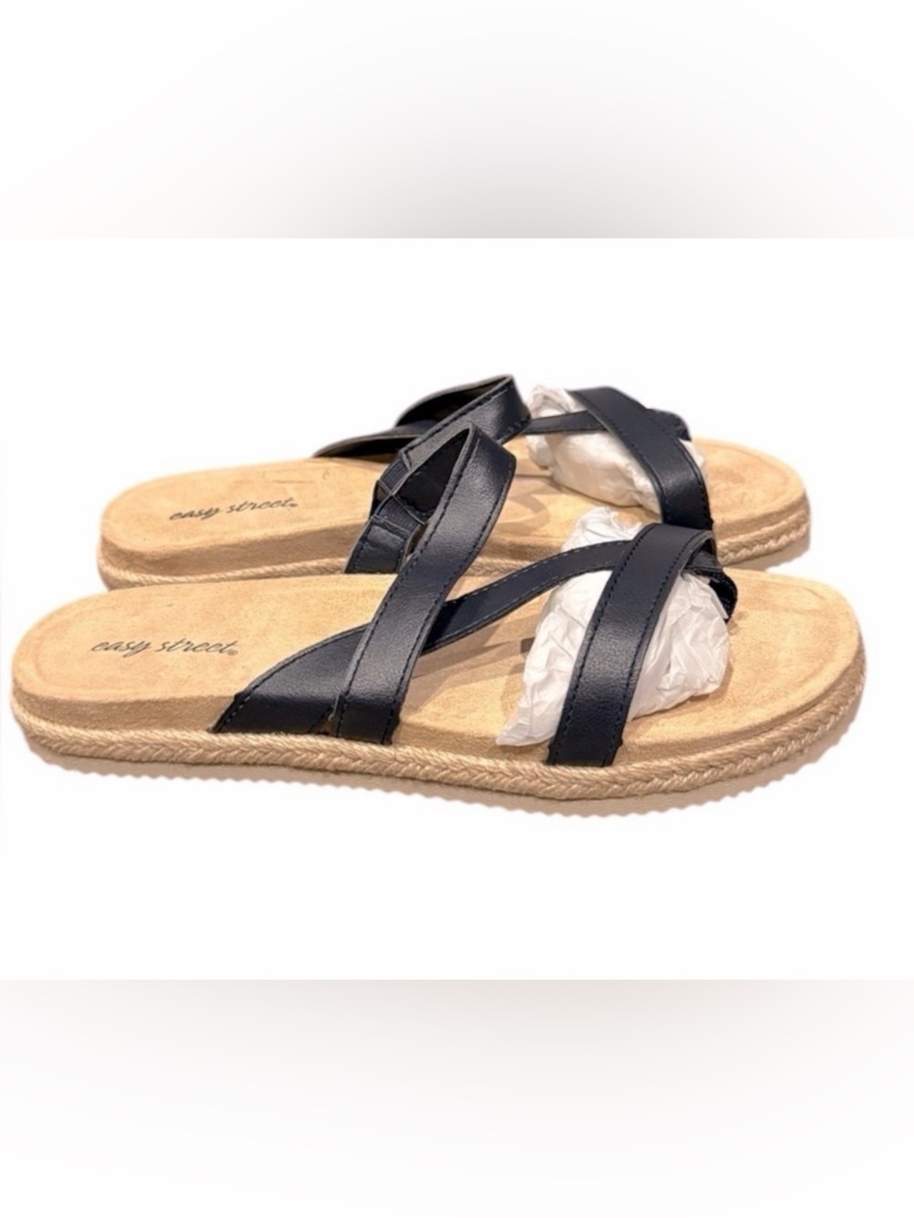 Easy Street Black and Tan Sandals with Cross Straps Size 7.5 New in Box